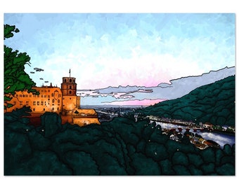 Heidelberg in the evening / poster made of matt 170 g paper / Heidelberg Castle / romantic poster / Heidelberg souvenir / keepsake