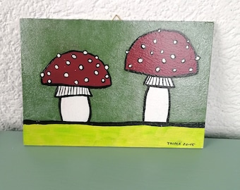 Fliegenpilze / kindergerechte Originalmalerei mit Acrylfarbe auf Holz / Einzelstück / handgemaltes Bild fürs Kinderzimmer