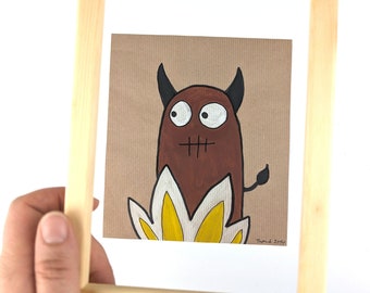 handgeschilderde afbeelding / schattige duivel / kindvriendelijk origineel schilderij met acrylverf en marker op bruin inpakpapier / uniek / one-of-a-kind