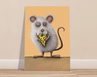 Mouse with cheese heart / cute poster with white mouse / child-friendly poster made of matte 170 g paper / poster with mouse for the children's room