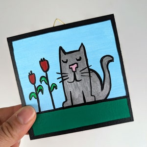 Chat / Peinture originale adaptée aux enfants avec peinture acrylique sur bois / pièce unique / tableau peint à la main pour la chambre des enfants / petite image