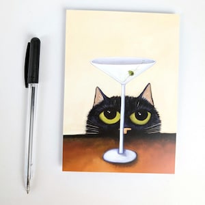 Kat met Martini / Ansichtkaart / Wenskaart voor kattenliefhebbers / Din A 6 / Staand formaat / 300 g papier / matte print / grappige kaart zonder tekst