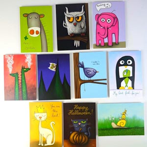 10 jolies cartes postales avec différents motifs / set / cartes postales avec motifs d'animaux amusants / cartes postales pour différentes occasions / papier 300 g