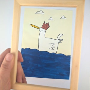 handmade picture / duck king / original painting with acrylic colours on vanilla coloured paper / singleton / children suitable wall art