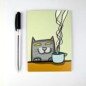 Chat avec café / carte postale / carte de vœux amusante / Din A 6 / format portrait / papier 300 g / impression mate / carte sans texte / amateur de café