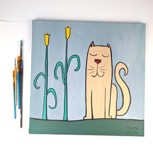handmade acrylic painting / cat / child oriented original canvas art / singleton
