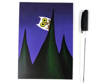 chouette mignonne / carte postale / carte de vœux pour enfants / Din A 6 / format portrait / papier 300 g / impression mate / carte sans texte / chouette amusante la nuit