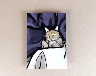 Schlafende Katze / Postkarte mit Katze / Din A 6 / Hochformat / 300 g Papier / matter Druck / Karte ohne Text / süße Katze Grußkarte