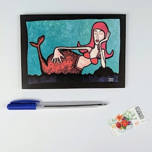 Meerjungfrau  Postkarte / Querformat / Din A6 / 300 g Naturpapier / Karte ohne Text / schlafende Nixe Grußkarte / kindgerechte Postkarte