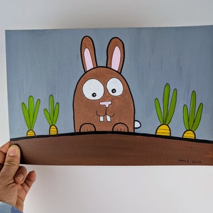 Häschen  / kindergerechtes Wandbild / original handgemachte Malerei mit Acrylfarbe auf Karton / süßer Hase Bild fürs Kinderzimmer / Unikat