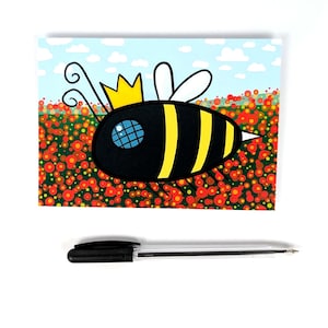 Koningin bij / ansichtkaart met bij / ansichtkaart voor kinderen / wenskaart / Din A 6 / liggend formaat / 300 g papier / matte afdruk / zonder tekst
