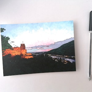 Heidelberg Schloss am Abend / Postkarte / Din A6 / Querformat / 300 g Naturpapier creme, matt / Heidelberg Souvenir / Andenken / Mitbringsel