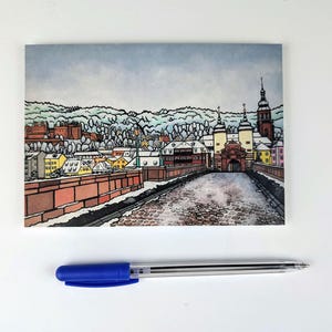 Heidelberg Altstadt / Postkarte / DinA6/ Querformat / 300g Naturpapier creme / Ansichtskarte / Heidelberg im Winter / Deutschland / Souvenir