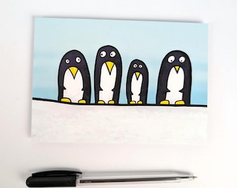 Pingouins / carte postale / carte de vœux amusante avec des pingouins / A6 / format paysage / papier 300 g / impression mate / carte adaptée aux enfants sans texte