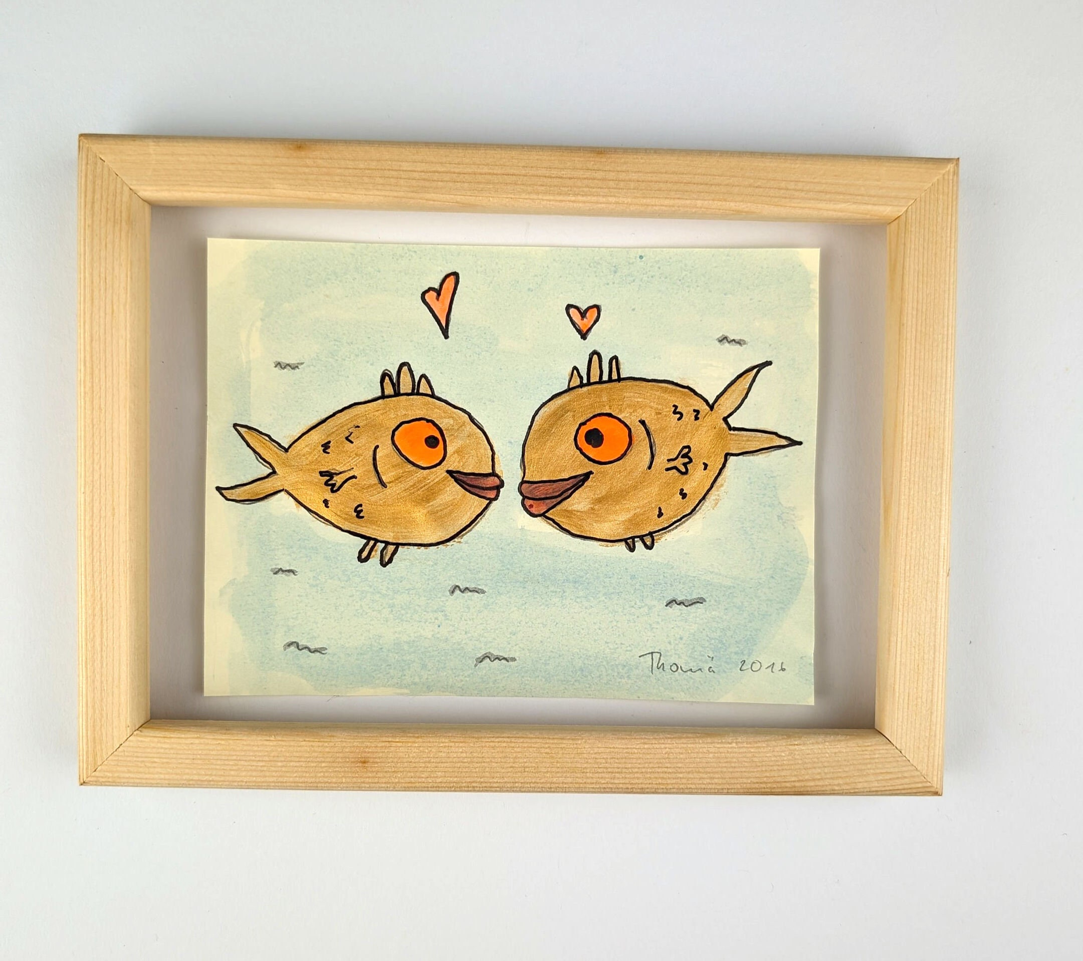 手描きの絵 / 恋する金魚 / 紙にアクリル絵の具とマーカーを使った子供