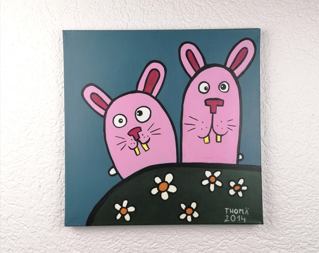 Handgemaltes Acrylbild / Hasen / kindgerechte original Malerei - Etsy.de