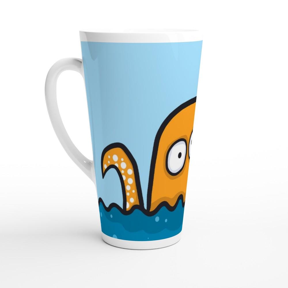 giant octopus / big latte mug / 17 oz ceramic coffee mug with cute octopus print / cute gift for fishermen / cute octopus huge coffee cup