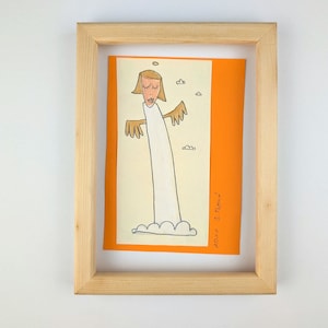 handgemaltes Bild / Engel / Schutzengel / original Malerei mit Temperafarbe und Bleistift auf vanillefarbenen Papier / Unikat / Einzelstück