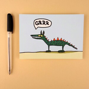 GRRR / grommende draak / ansichtkaart / wenskaart met schattige draak / DinA6 / liggend formaat / 300 g papier / matte print / kaart zonder tekst