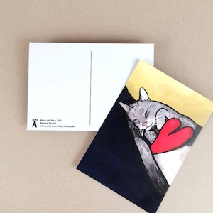 Gatto con cuore / cartolina con gatto / Din A 6 / formato verticale / carta da 300 g / stampa opaca / biglietto di auguri con simpatico gatto / British Shorthair