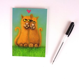 Couple de chats amoureux / carte postale / carte de vœux pour la Saint-Valentin / Din A 6 / format portrait / papier 300 g / impression mate / carte sans texte