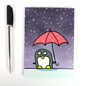Parapluie / pingouin avec parapluie / carte postale adaptée aux enfants / carte de vœux pour enfants / Din A6 / format portrait / papier 300g / impression mate
