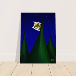 Owl in the night / child-friendly poster / funny owl / poster made of matte 170 g paper / cute poster with owl for the children&#39;s room