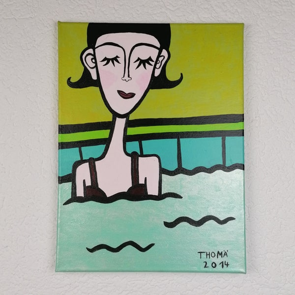 handmade acrylic painting / swimmer / original canvas art / sporty motif / singleton