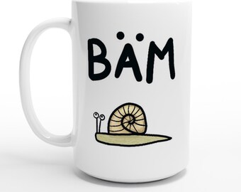 Bäm / grappige slak / grote keramische mok / 425 ml / 15oz / bedrukte koffiemok met grappig motief / grappige koffiemok met slak