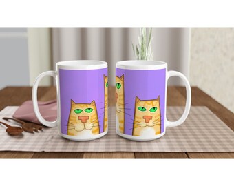 3 orange cats / coffee mug / big mug / 425 ml / 15 oz / coffee mug with cats / funny gift for cat owner / ceramic coffee mug with cute cats