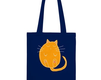 cute sleeping cat / cotton bag with print / classic tote bag / cute cat design / shopping bag with sleeping cat motif /bag for cat owner