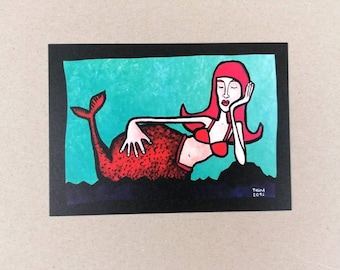 mermaid / postcard / A6 / landscape format / 300 g natural paper creme white