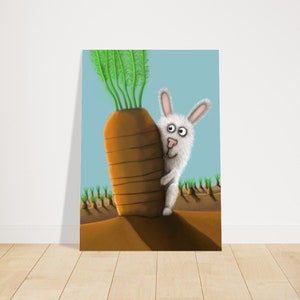 Conejito blanco / póster infantil de papel mate de 170 g / simpático póster con un divertido conejito para habitación infantil / póster para decoración de Pascua
