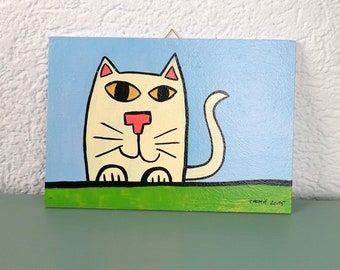 petit chat / peinture originale adaptée aux enfants avec peinture acrylique sur bois / pièce unique / tableau peint à la main pour la chambre des enfants