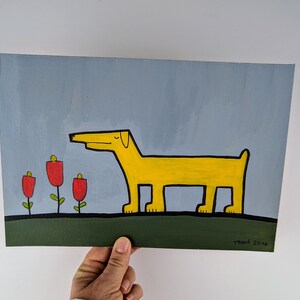 Dachshund / mural apto para niños / pintura original hecha a mano con pintura acrílica sobre cartón / lindo cuadro de perro / pieza única pintada a mano