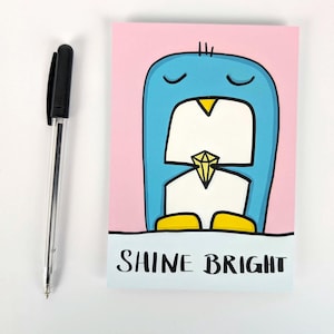 Brilhe intensamente / pinguim com diamante / cartão postal para crianças / cartão de felicitações para crianças / Din A6 / formato retrato / papel 300g / impressão mate