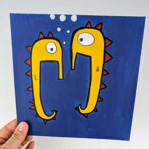 süße Seepferdchen / kindergerechtes Wandbild / original handgemachte Malerei mit Acrylfarbe auf Karton / Einzelstück / handgemaltes Unikat