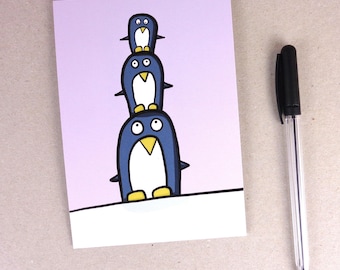 Pingouins / carte postale / carte de vœux amusante avec pingouins / Din A 6 / format portrait / papier 300 g / impression mate / carte adaptée aux enfants sans texte