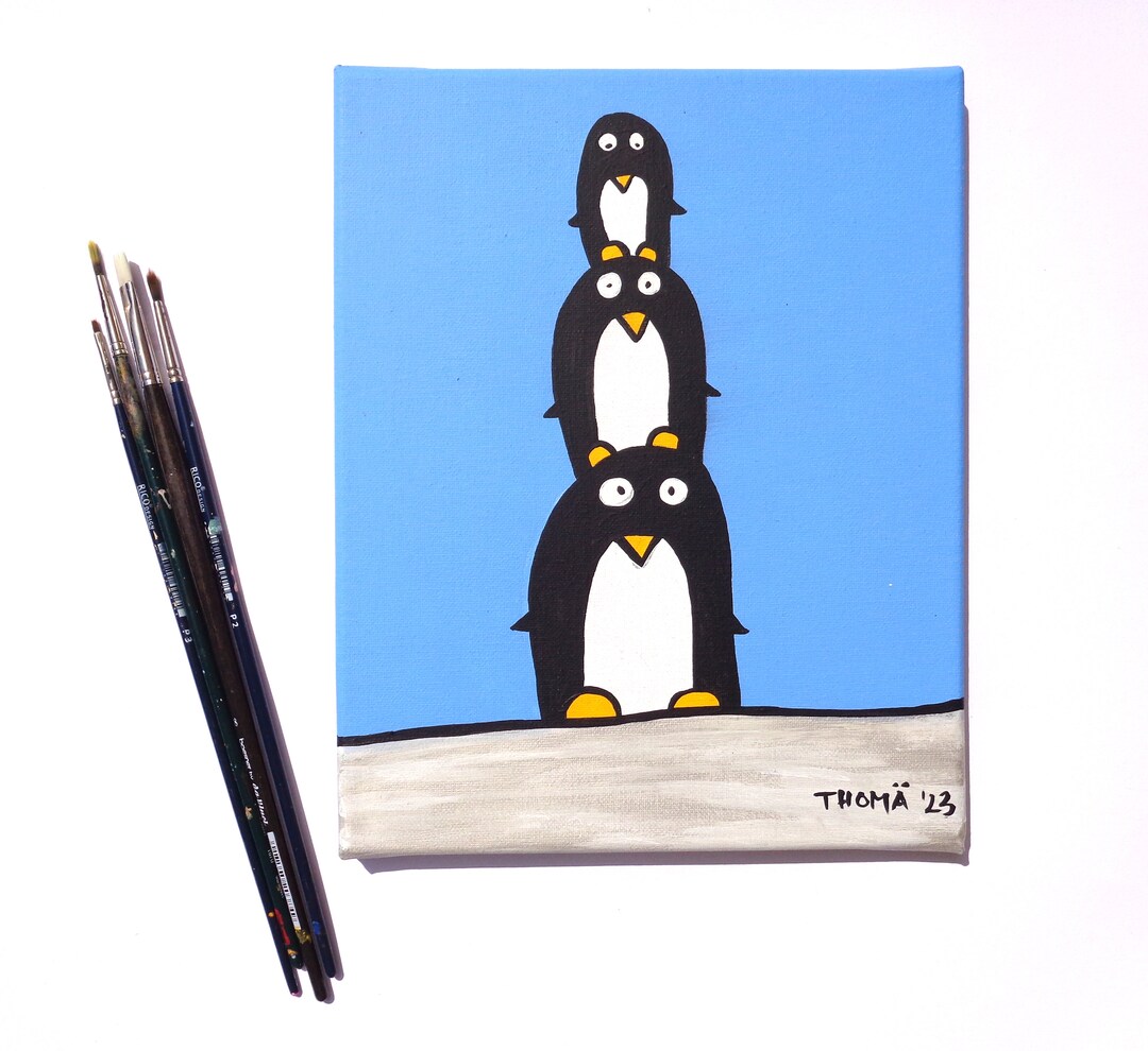 Hand Painted Original Wall Art / Penguins / Children Oriented - Etsy