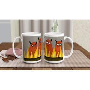 devils in hell  / coffee mug / big mug / 425 ml / 15 oz / coffee mug with 4 cute devils / funny gift / ceramic coffee mug from hell