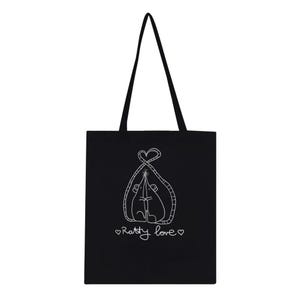 May include: Black tote bag with a white graphic of two rats in a heart shape. The text "Ratty love" is written below the graphic.