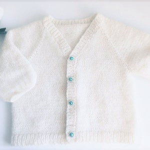 Knitted girl's wool cardigan, alpaca merino wool handmade cardigan, 3/4 sleeve lenght cardigan, front button cardigan, made to order.