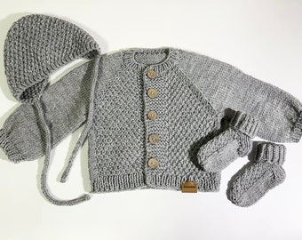 Baby clothing set, baby knits, newborn hat, socks, cardigan, newborn gift, shower gift, baby clothing, baby cardigan, baby hat, baby socks
