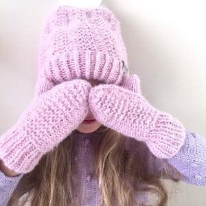 Kids winter set, kids hat and mittens, merino wool hat and mittens, alpaca wool knits, double knitted hat and mittens, made to order