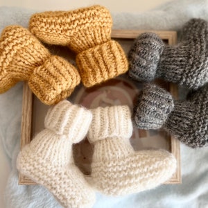Set of 3 pair of hand knitted baby booties, wool booties, baby socks, handmade, baby knits, socks, newborn gift, new mom gift, made to order
