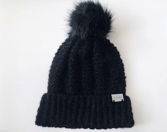 Knitted winter hat, Alpaca and silk hand knitted hat, hat with pompom, women&#39;s hat, made to order