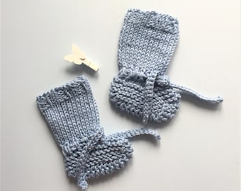 Knitted booties for baby - handmade booties - 100 % cotton booties - knitted blue booties - summer baby shoes - made to order