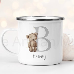 Personalised brown bear enamel mug, children's mug, gifts for kids, camping mug, enamel cup birthday gift for children, cute teddy bear gift