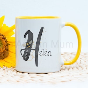 Personalised bumble bee mug for her, gift for friend, floral bee cup, bee lover present, honey bee present for mum, bee gift for teacher