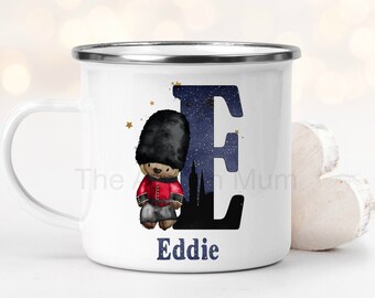 Personalised London Guard Bear mug, King Charles Coronation kids mug, Coronation gift, London souvenir, children's teddy unbreakable mug
